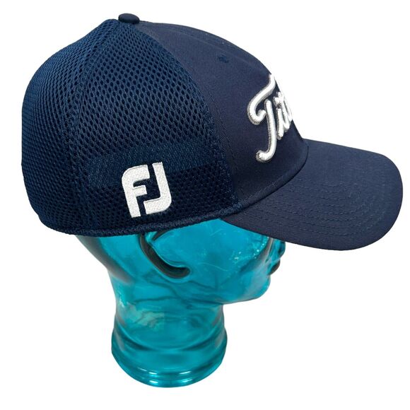 Titleist X FootJoy Pro V1 Golf Hat Cap L XL Stretch Mesh 6 Panel FJ Navy Blue - Picture 3 of 7